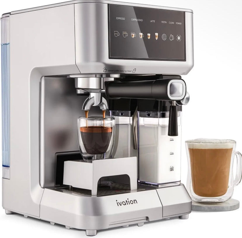 Ivation 2-in-1 Espresso- &amp; Cappuccino-Maschine mit Milchaufschäumer