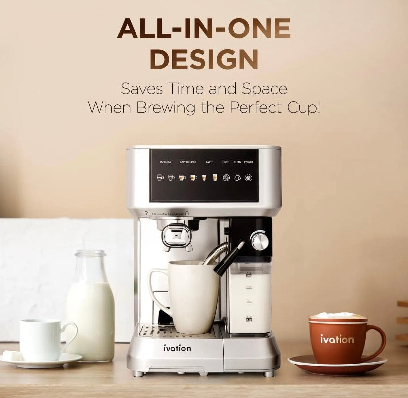 Ivation 2-in-1 Espresso- &amp; Cappuccino-Maschine mit Milchaufschäumer