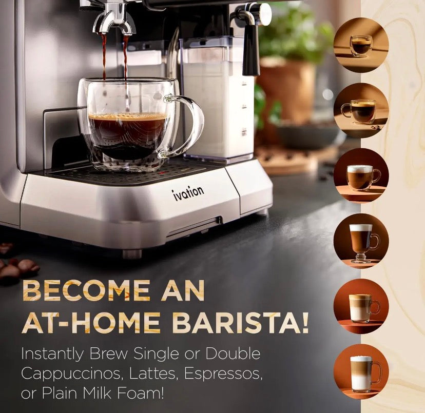 Ivation 2-in-1 Espresso- &amp; Cappuccino-Maschine mit Milchaufschäumer